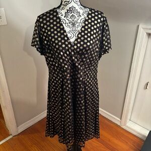 NWT Torrid Black Gold Polka Dot V Neck Dress Size 2 2XL plus